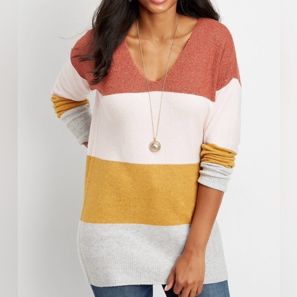 Maurices Color Block Sweater Multi Open Bar Back Knit Tunic Medium Women’s